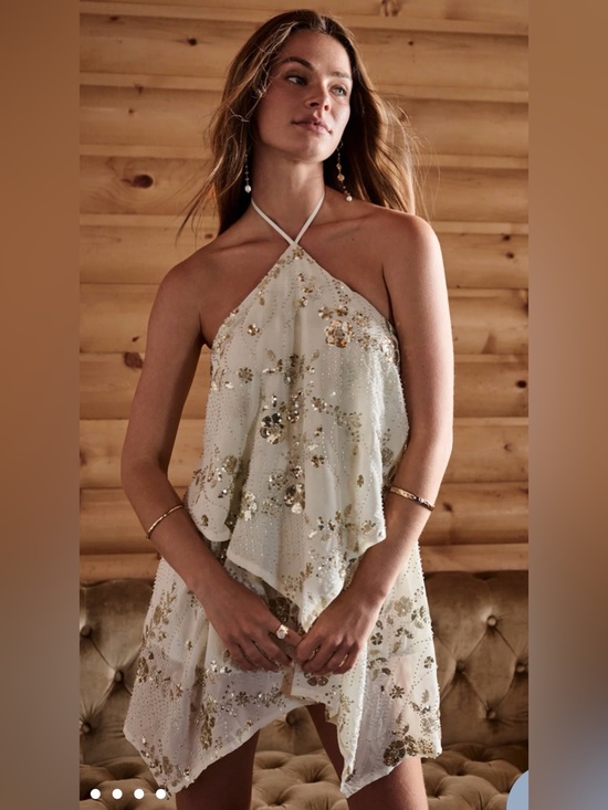 Altar'd State Dresses & Skirts - Altar'd State Cream Halter Flowy Dress with Gold Sequins
